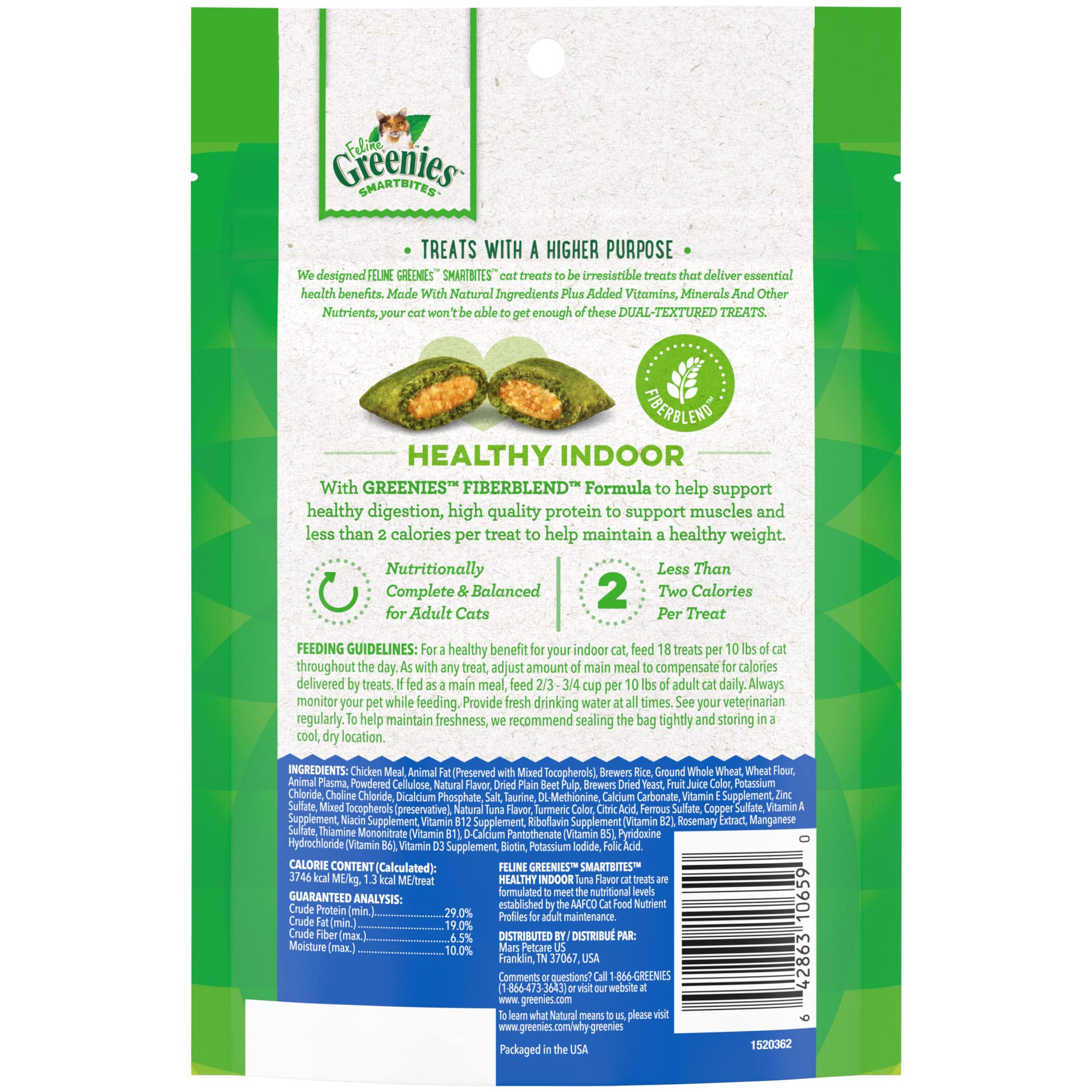 Greenies Smartbites cat tuna flavor close-up emphasizes real tuna taste.
