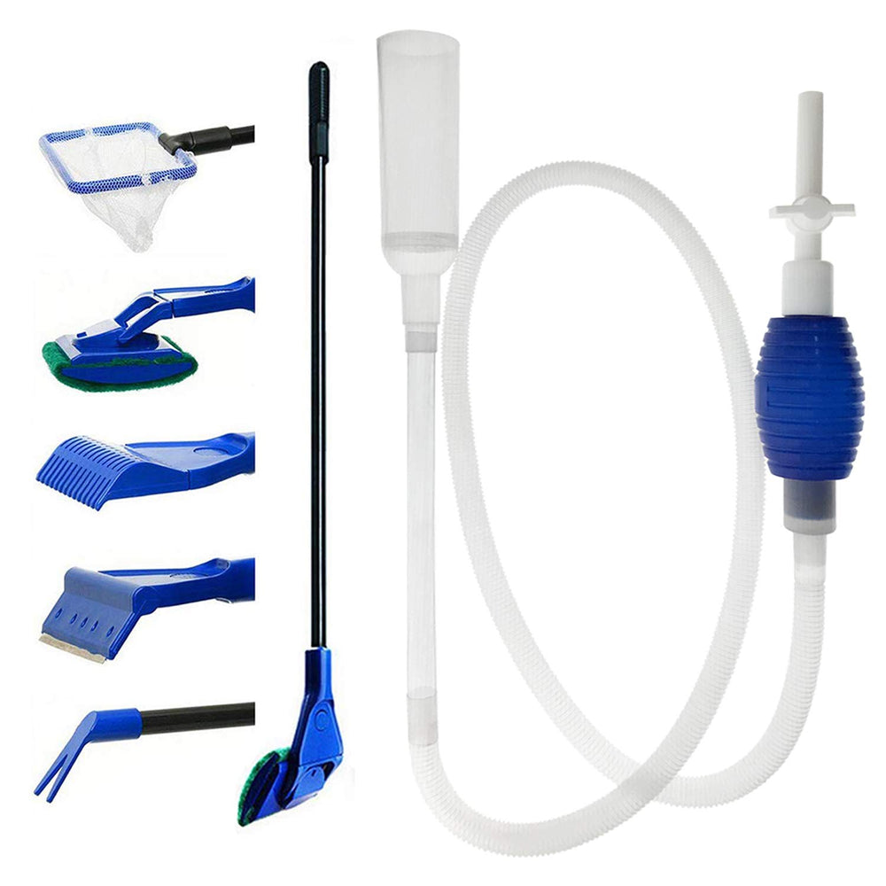 GreenJoy 5-in-1 cleaning kit setup highlights all-in-one aquarium care benefits.