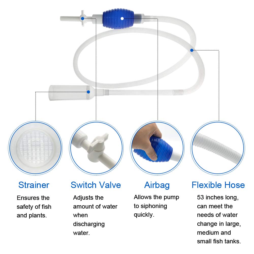 GreenJoy siphon vacuum for water changes reduces manual siphoning effort.