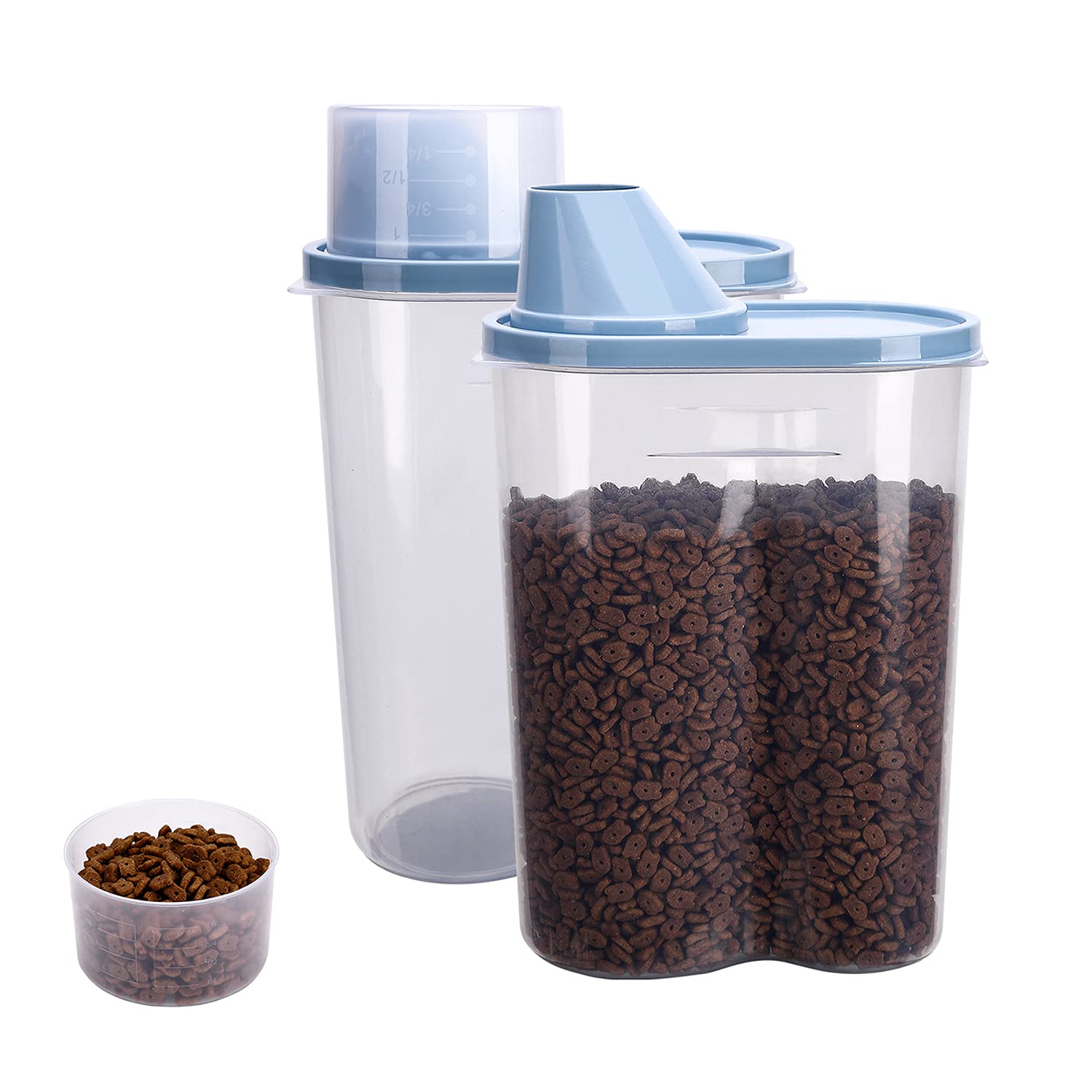 GreenJoy 2-pack pet food storage containers on a kitchen shelf for organized storage