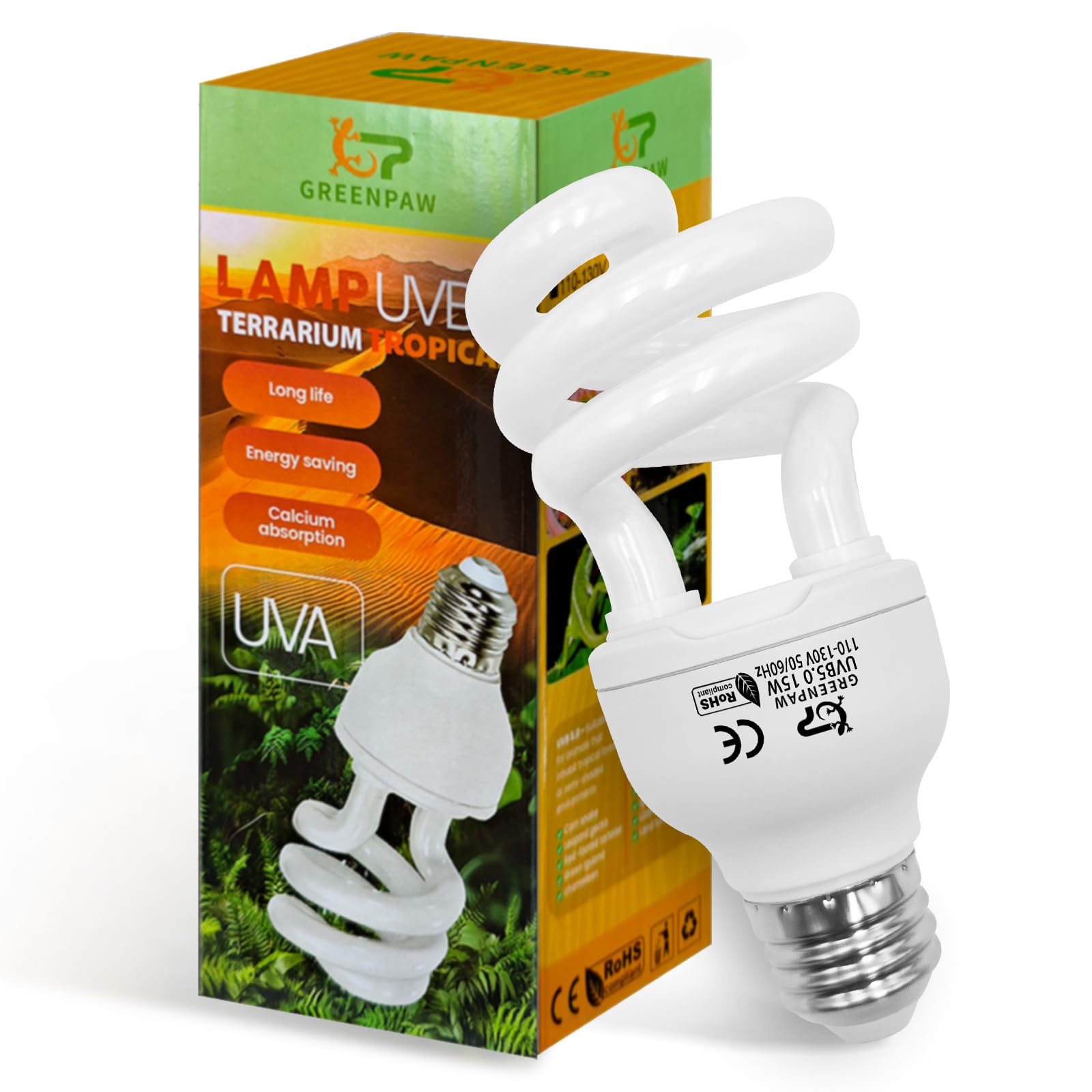 GREENPAW UVB Light 5.0 bulb glow supports natural basking and activity.