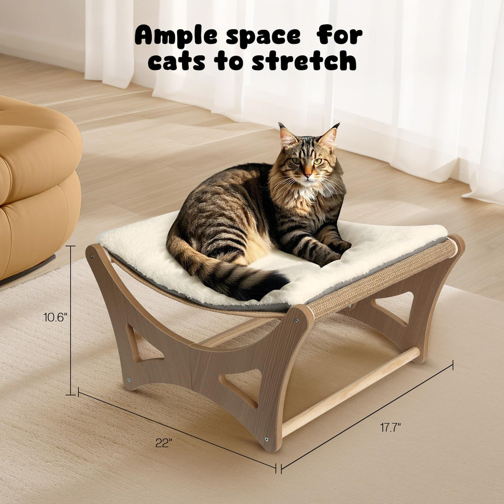 GreenPetopia Cat Hammock Bed wood frame supports stable elevated rest.