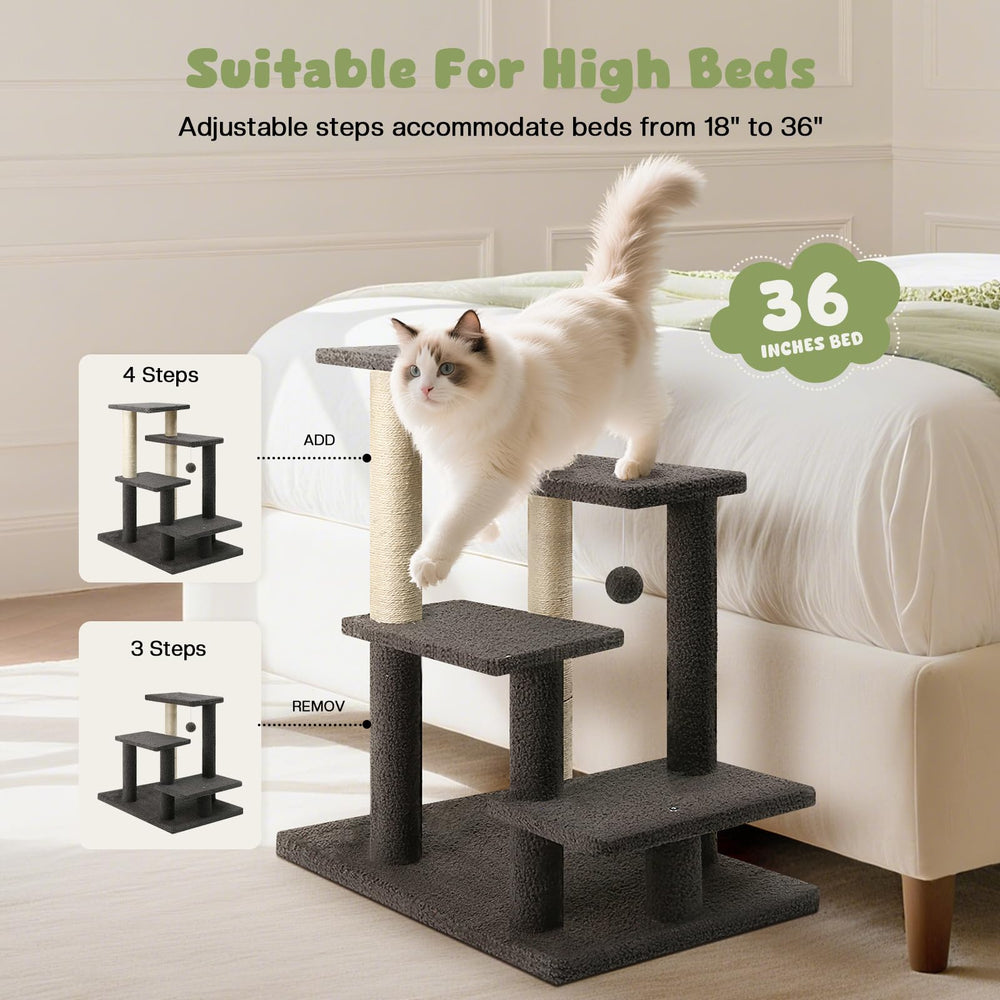 GreenPetopia cat-stairs-high-bed compatibility up to 36 inches with soft velvet traction.