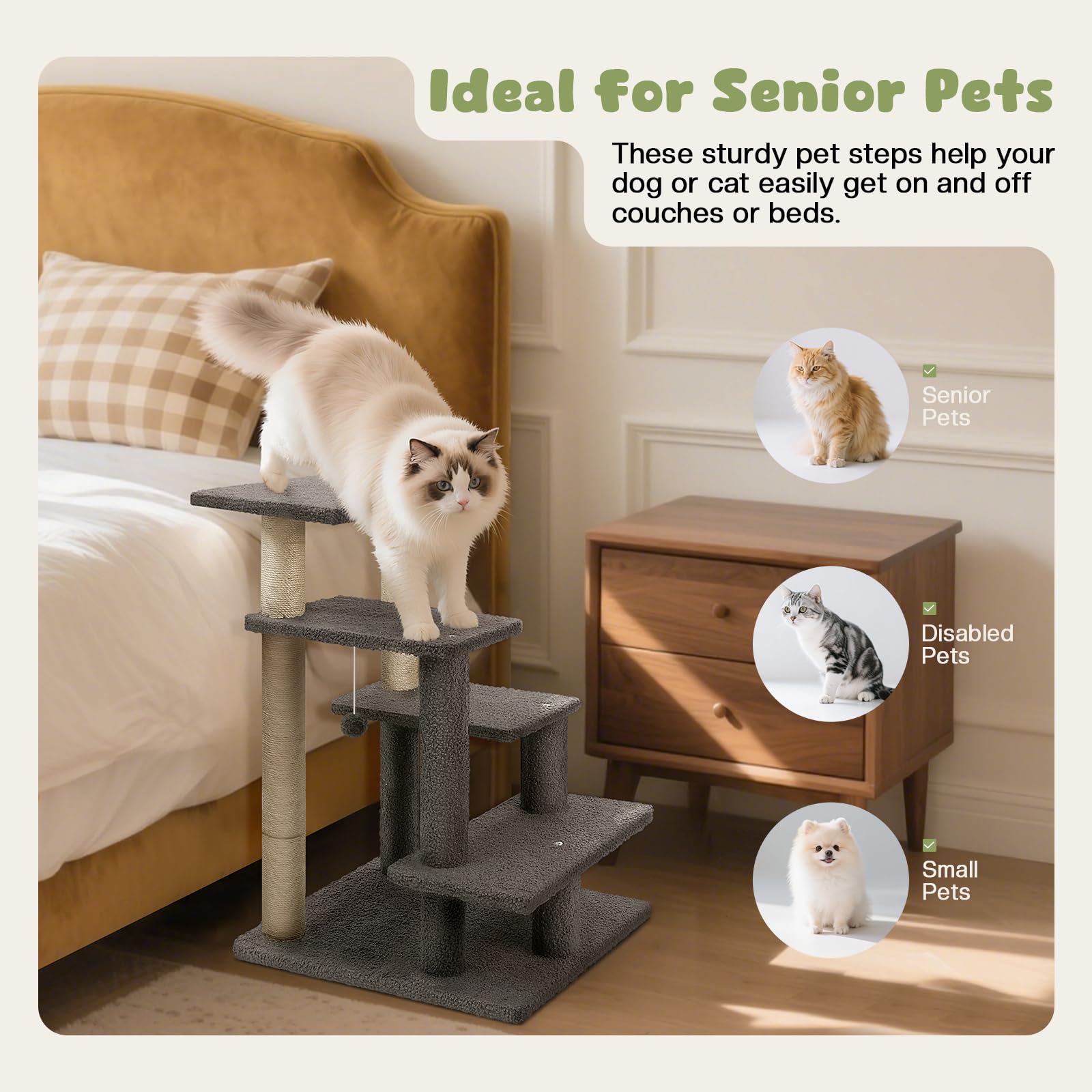 GreenPetopia cat stairs with sisal posts provide claw-sharpening options during climbs.
