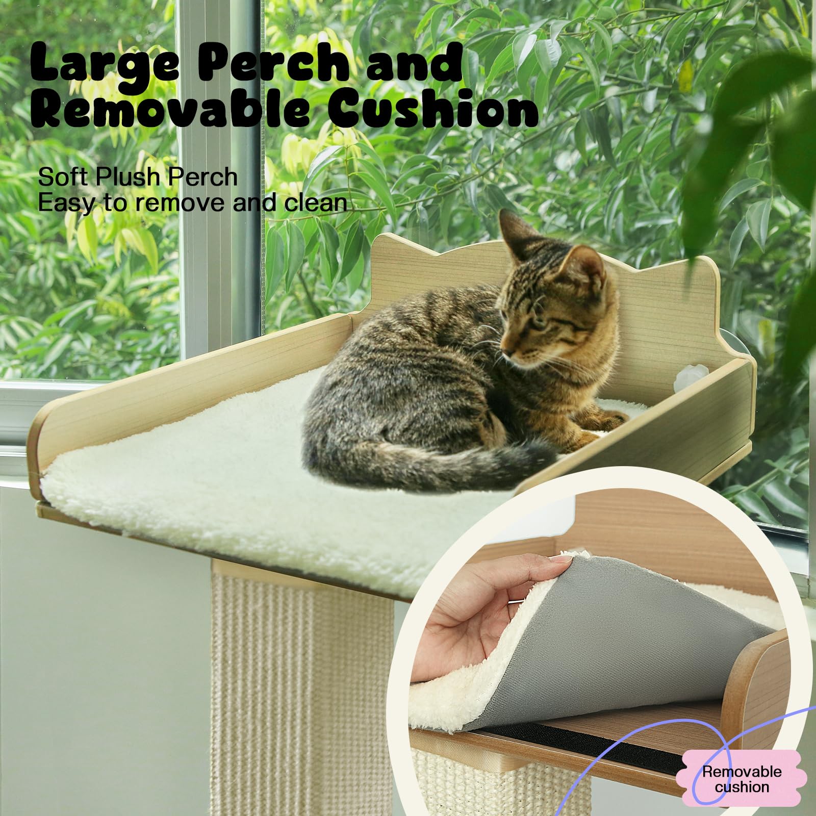 GreenPetopia cat window perch suction cups shows secure mounting up to 45 lb.