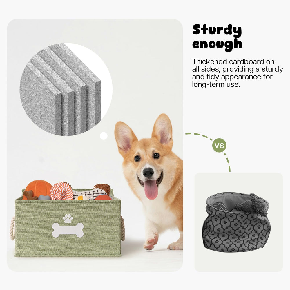 GreenPetopia collapsible dog toy bin folds flat for space saving.