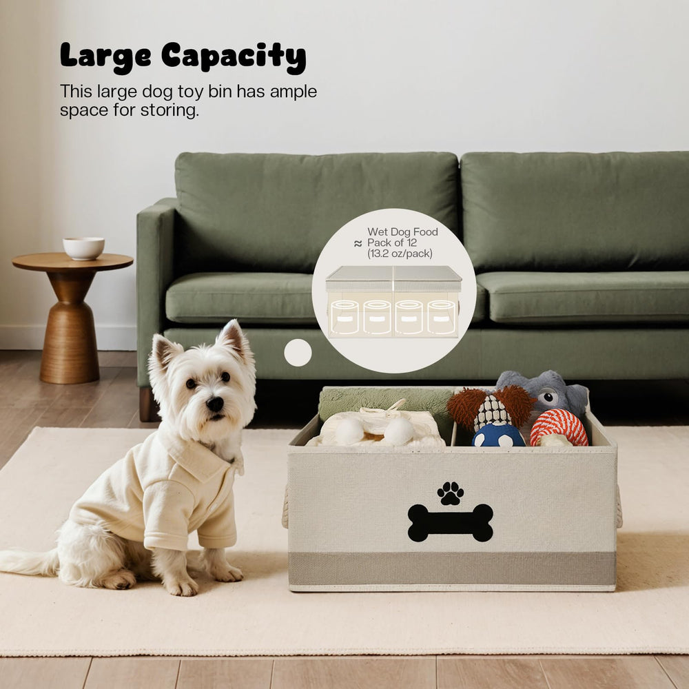 GreenPetopia dog toy basket divided compartments keep plush toys organized.