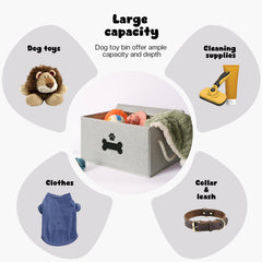 GreenPetopia dog toy basket gray lid removed shows easy access storage.