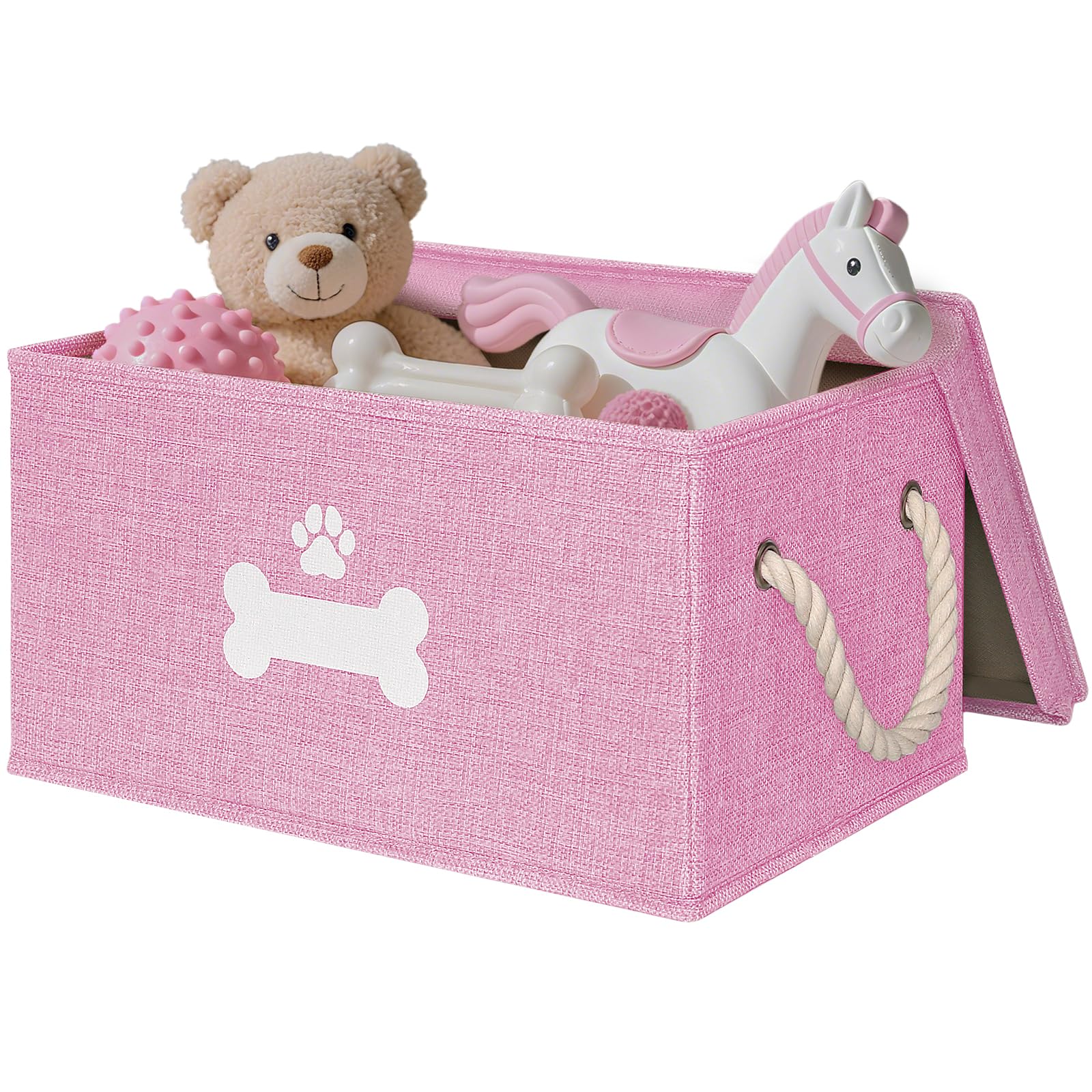 GreenPetopia dog toy basket with lid keeps toys neatly stored and hidden