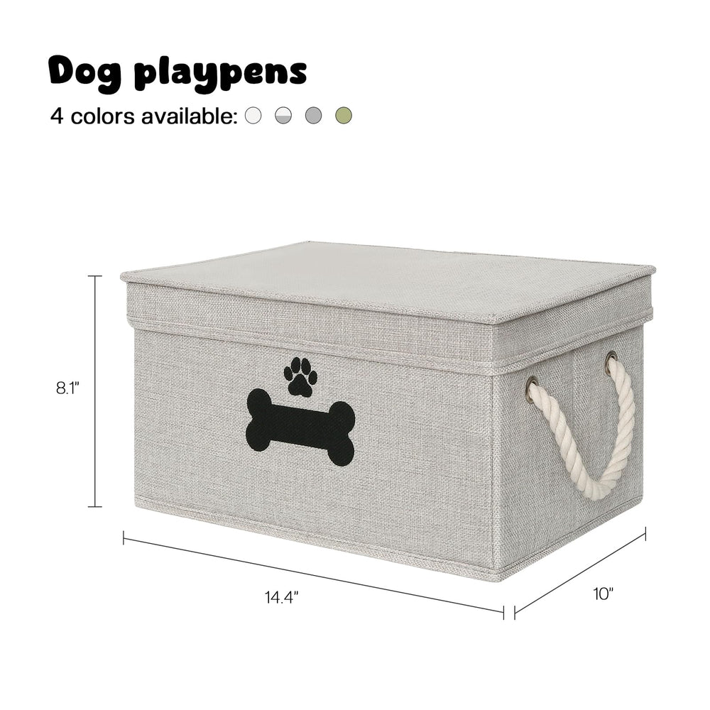 GreenPetopia dog-toy-basket-living-room-gray in living room keeps toys orderly.
