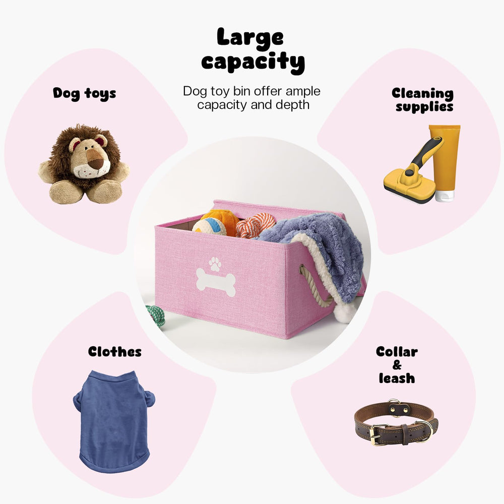 GreenPetopia dog toy basket open shows roomy interior for organizing plush toys