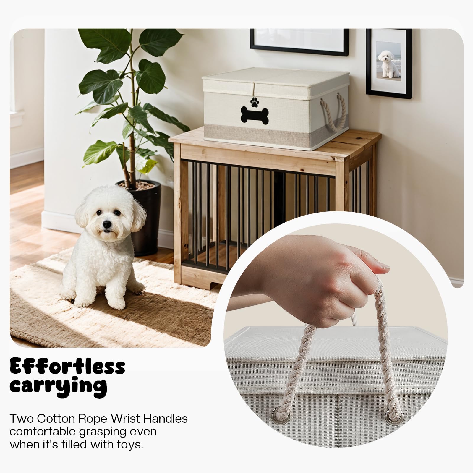 GreenPetopia dog toy basket with rope handles for easy carrying.