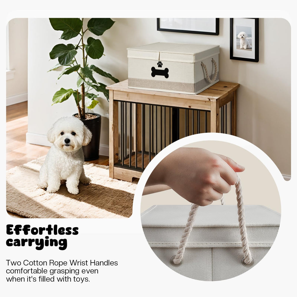 GreenPetopia dog toy basket with rope handles for easy carrying.