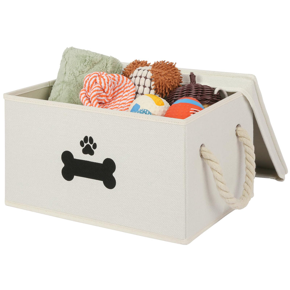 GreenPetopia dog toy basket with lid in beige for tidy living room toy storage
