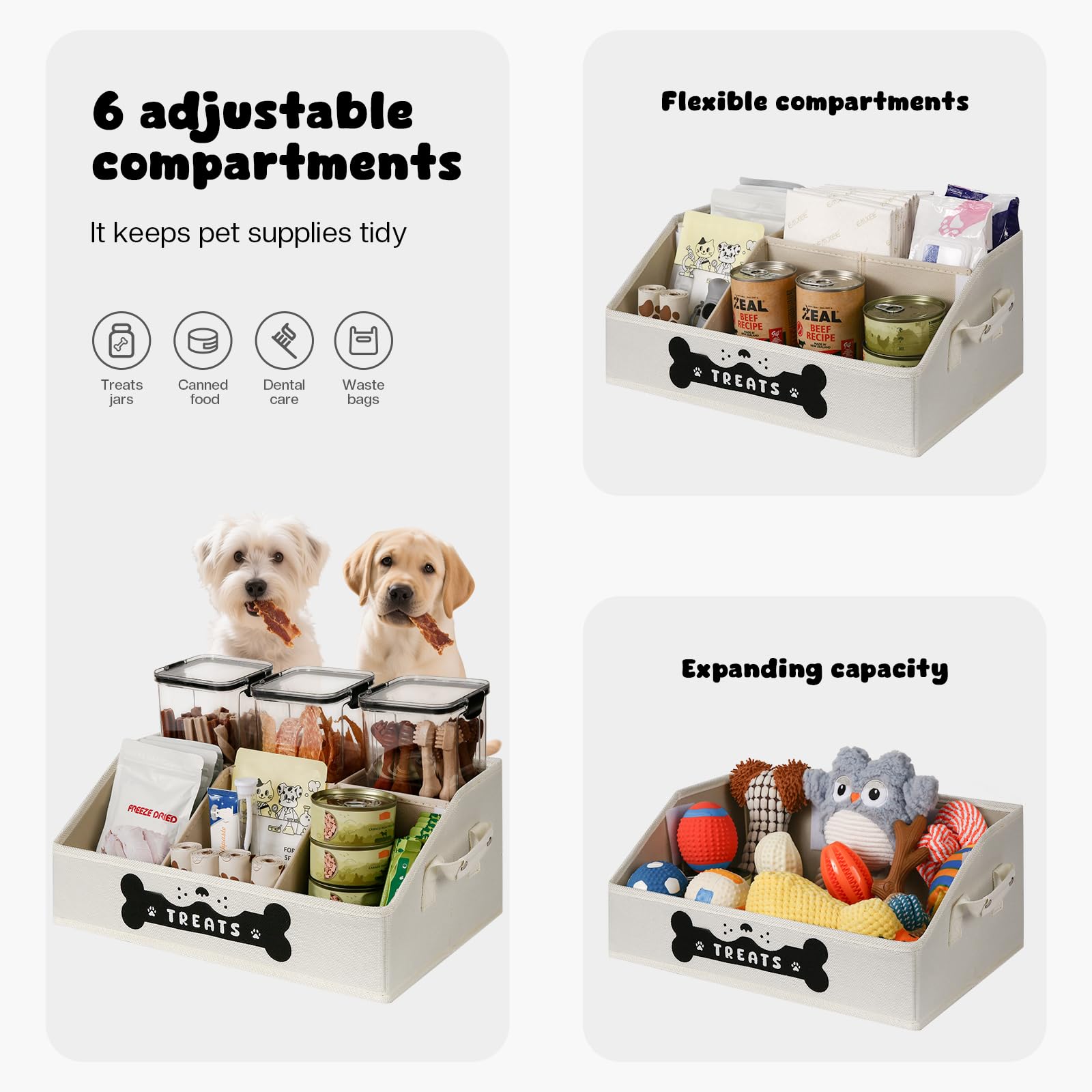 GreenPetopia dog treat container inside layout shows six compartments for tidy grouping