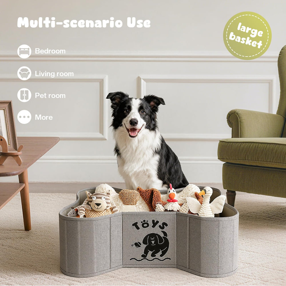 GreenPetopia toy basket stores chews and plushes neatly and accessibly.