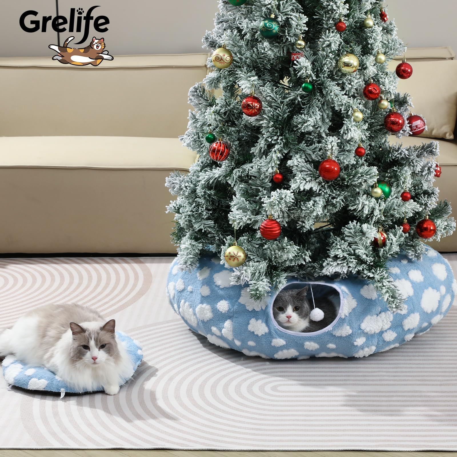 Grelife cat tunnel bed 2-in-1 design combines play and nap space.