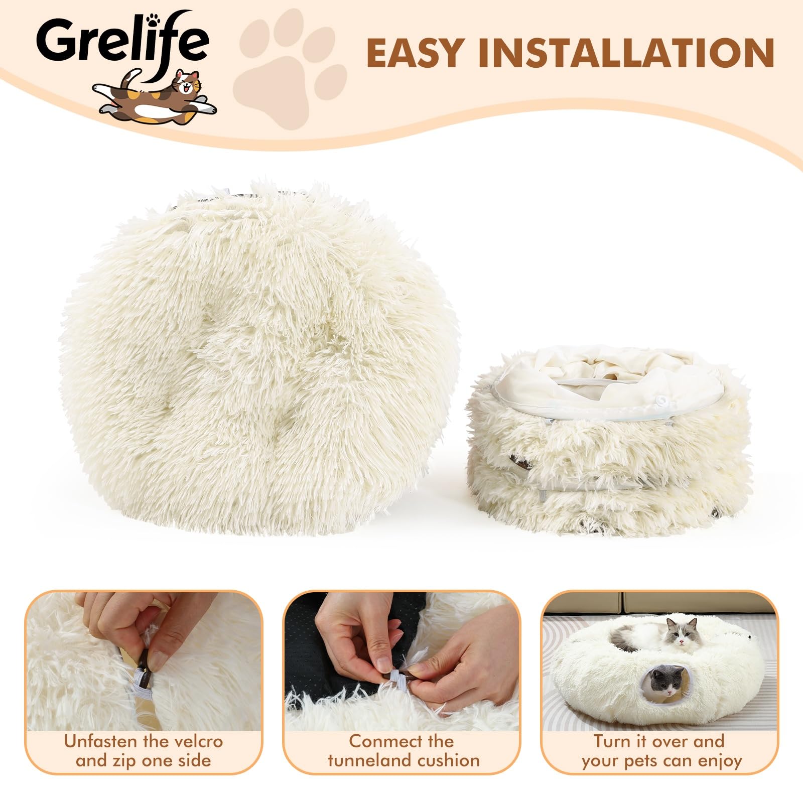 Grelife cat tunnel bed circle shape supports flexible layouts for homes