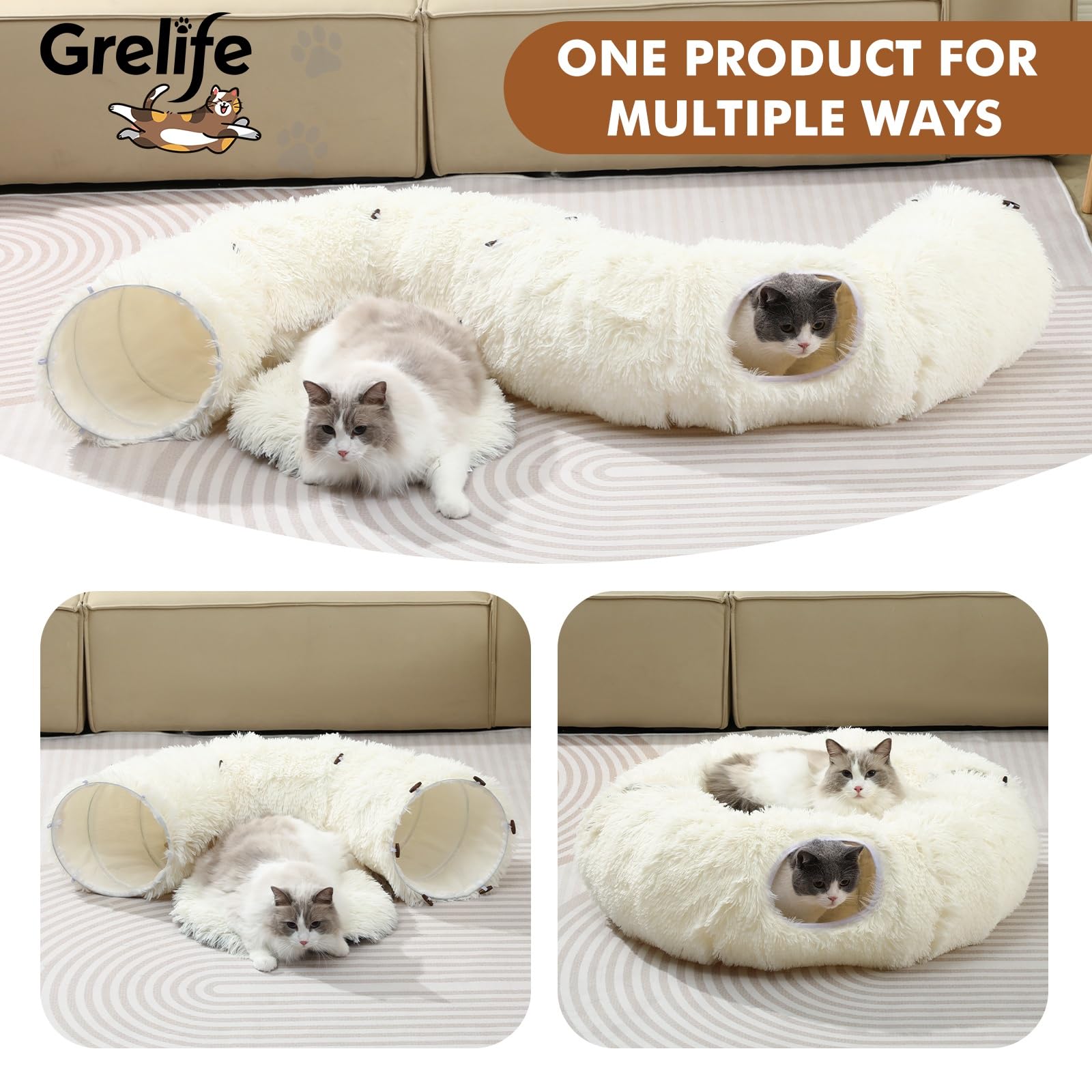 Grelife cat tunnel bed donut play scene highlighting interactive fun