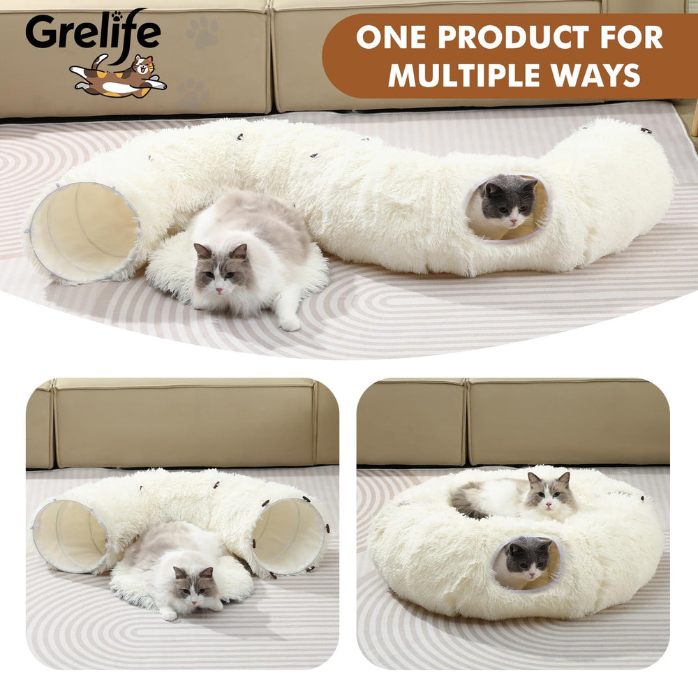 Grelife cat tunnel bed donut play scene highlighting interactive fun