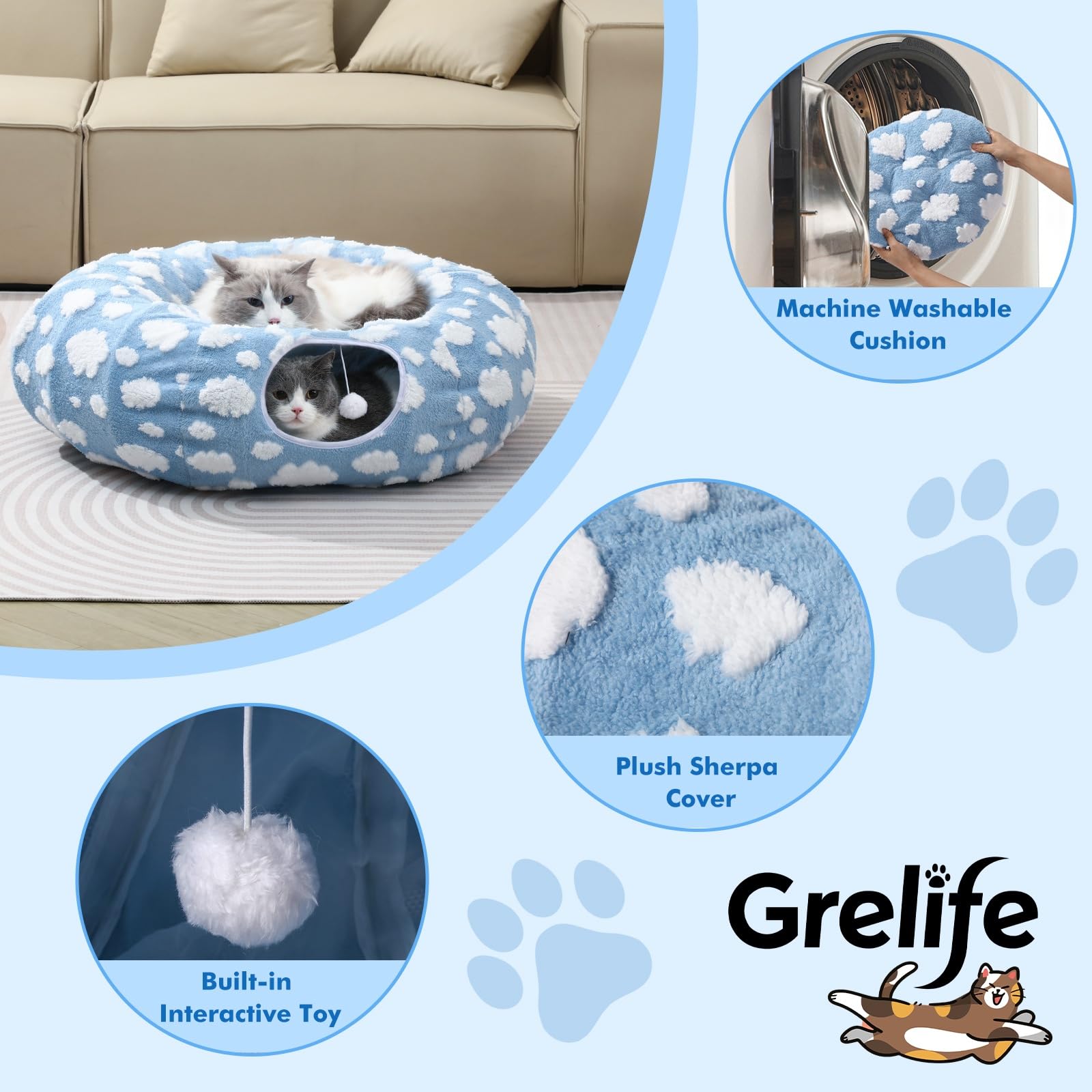 Grelife cat tunnel bed ideal for indoor cats and small pets.