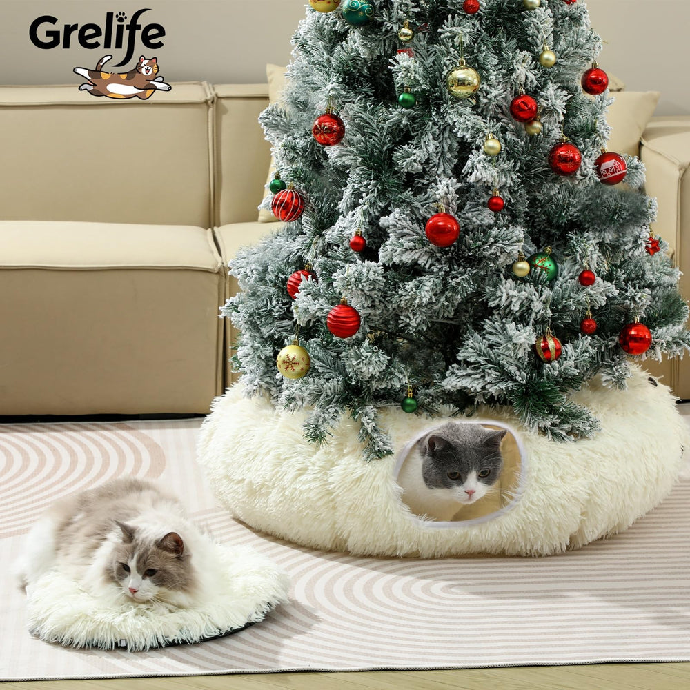 Grelife cat tunnel bed with non-slip base keeps pets steady during play