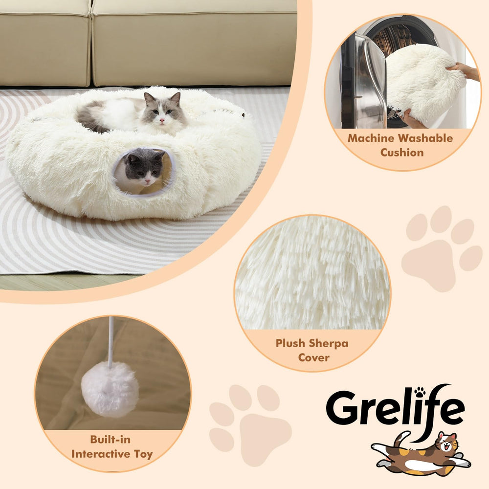Grelife cat tunnel bed warm velveteen exterior offers comforting touch