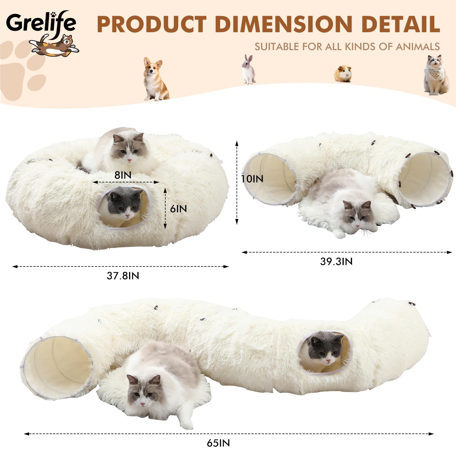 Grelife cat tunnel bed washable plush fabric stays soft after washing