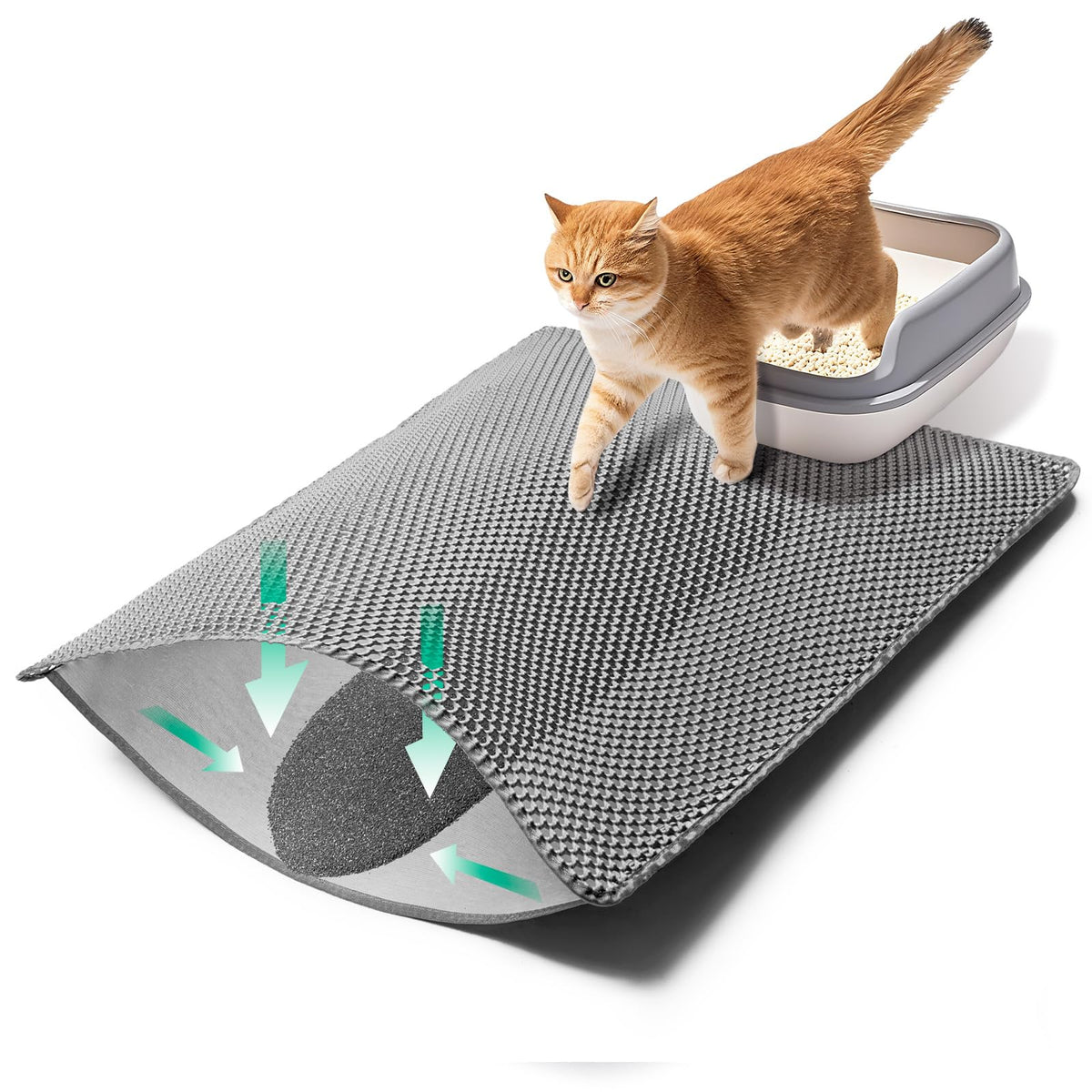 GRELY cat litter mat 32x22 laid flat catching litter and protecting indoor floors