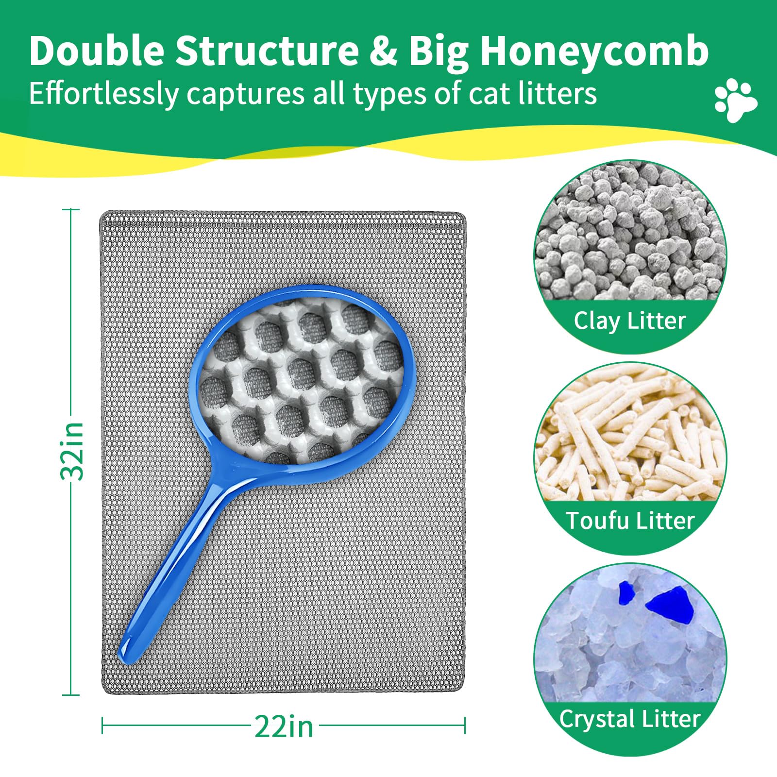 GRELY non-slip base keeps mat in place on tile or wood floors