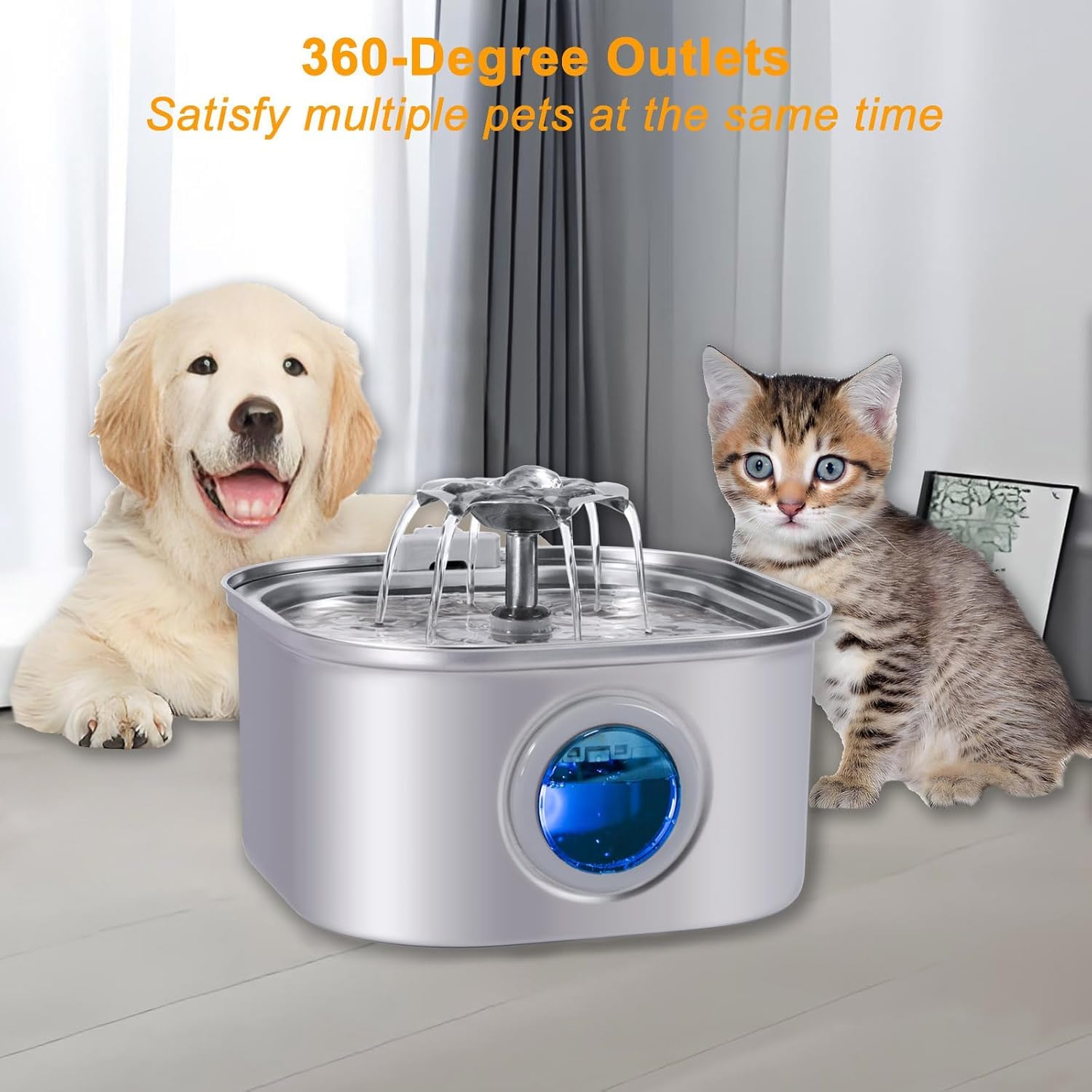GRELY Cat Water Fountain stainless steel bowl resists rust and cleans easily