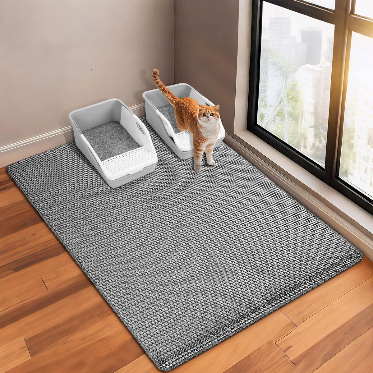 GRELY XL47x28 litter mat honeycomb-surface traps litter for a cleaner floor.