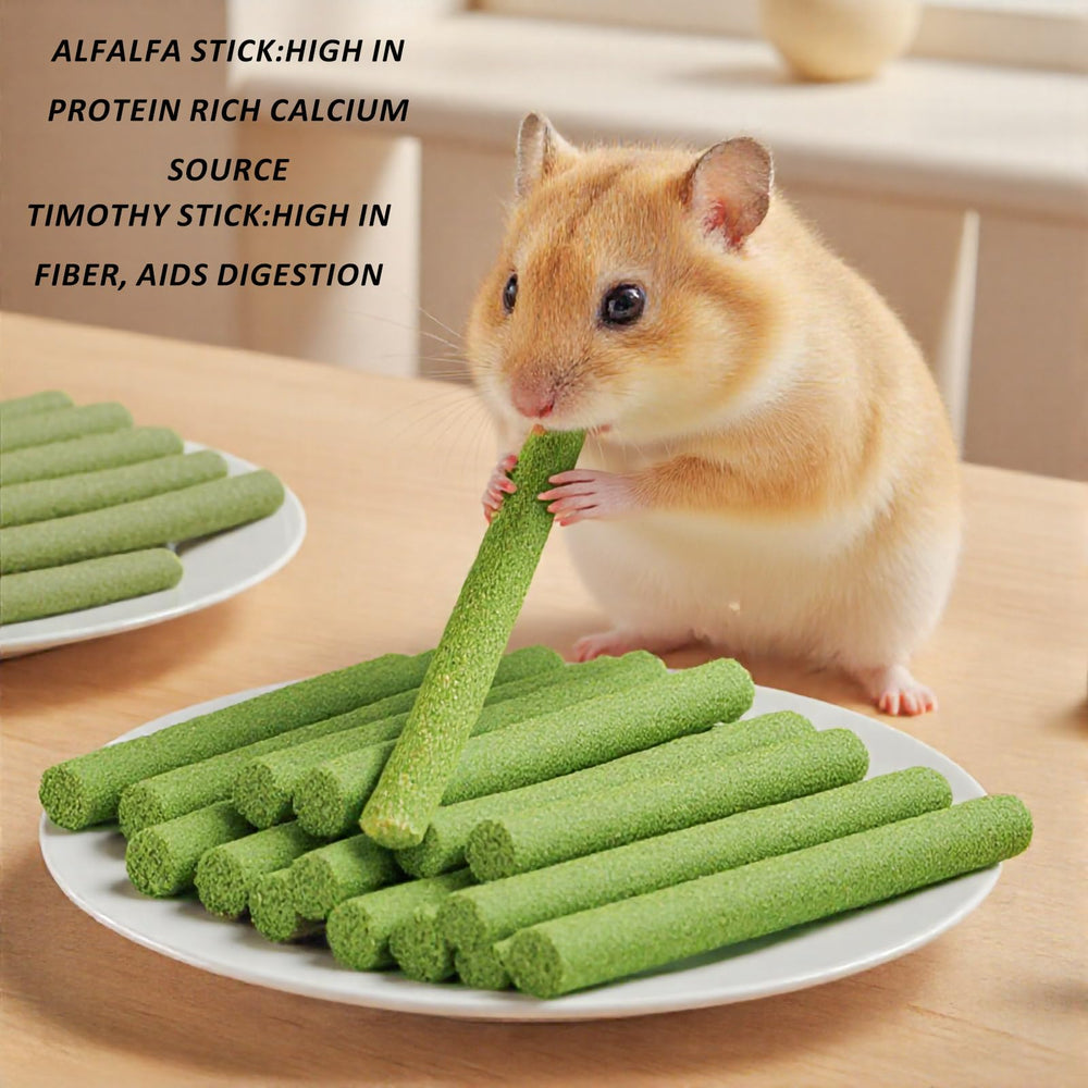 GREMBEB bunny-chew-stick-hay-alfalfa close-up highlights fiber-based nutrition