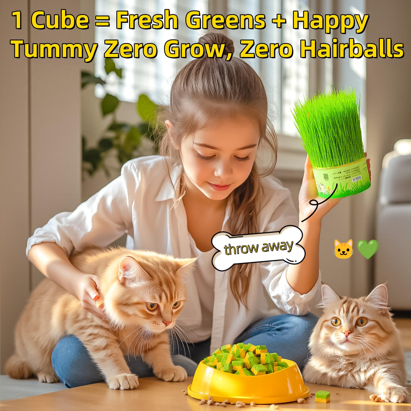 GREMBEB cat grass pellets close-up shows texture that supports dental care