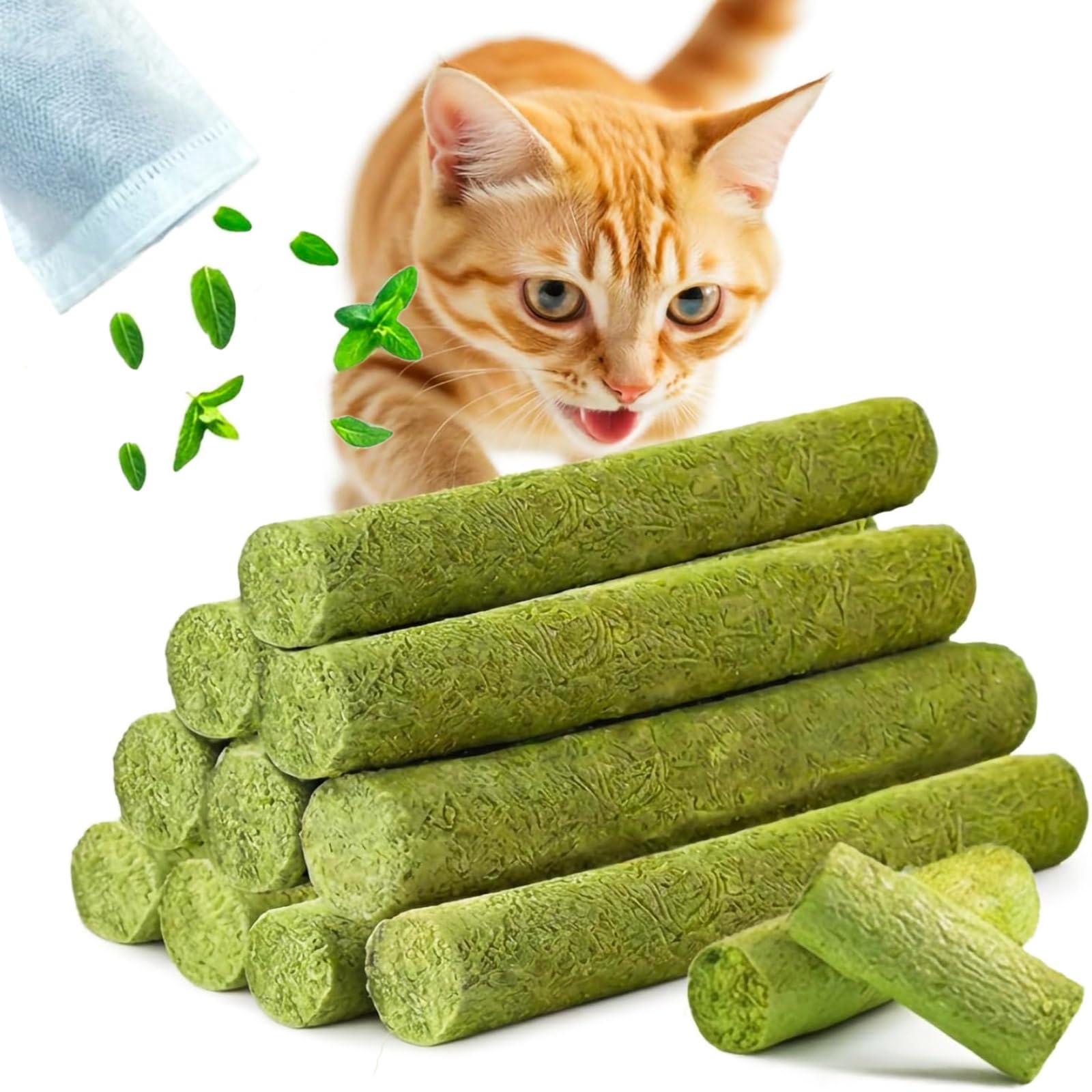 GREMBEB cat grass teething stick packaging highlights a convenient indoor snack option for cats.