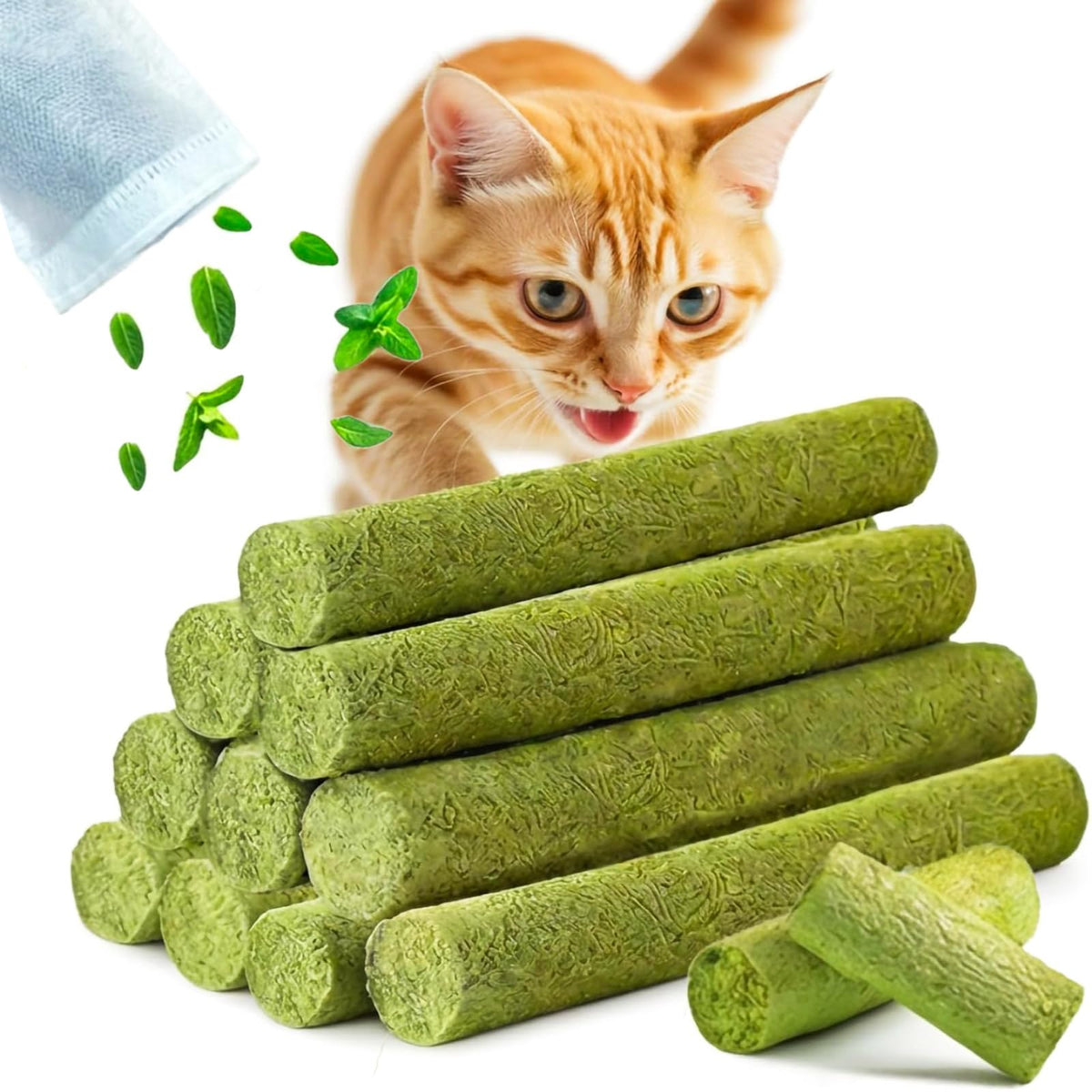 GREMBEB cat grass teething stick packaging highlights a convenient indoor snack option for cats.