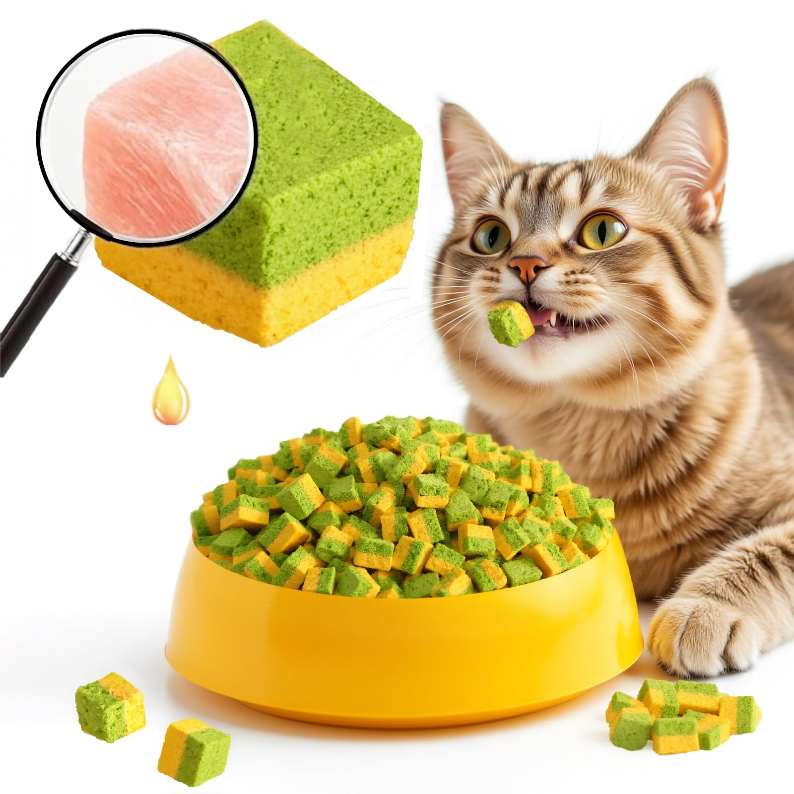 GREMBEB cat treats freeze-dried 2in1 packaging highlights a convenient hairball-supporting snack