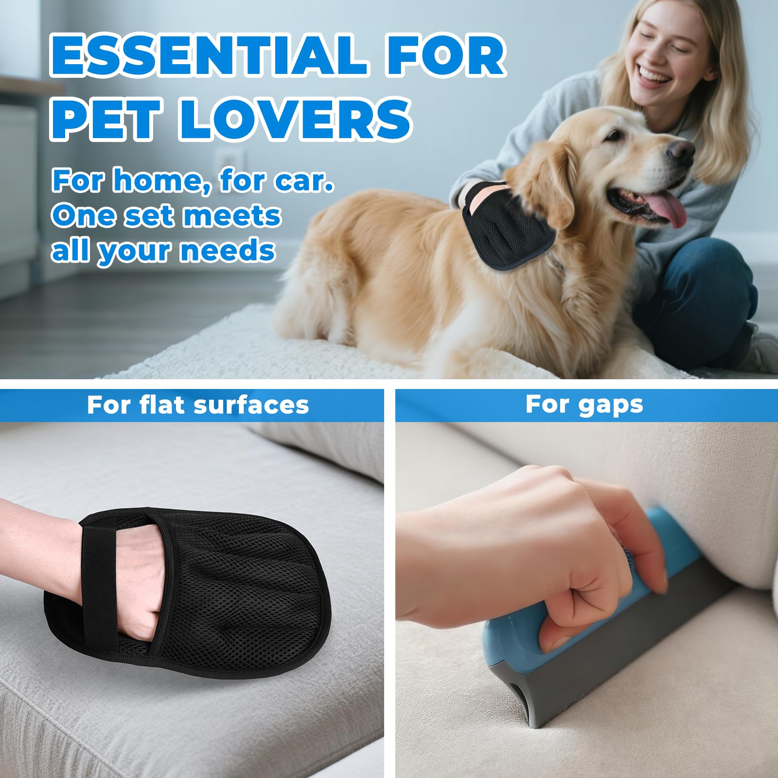 GRENTY cleaning sofa seams and car seats reveals thorough fur removal.