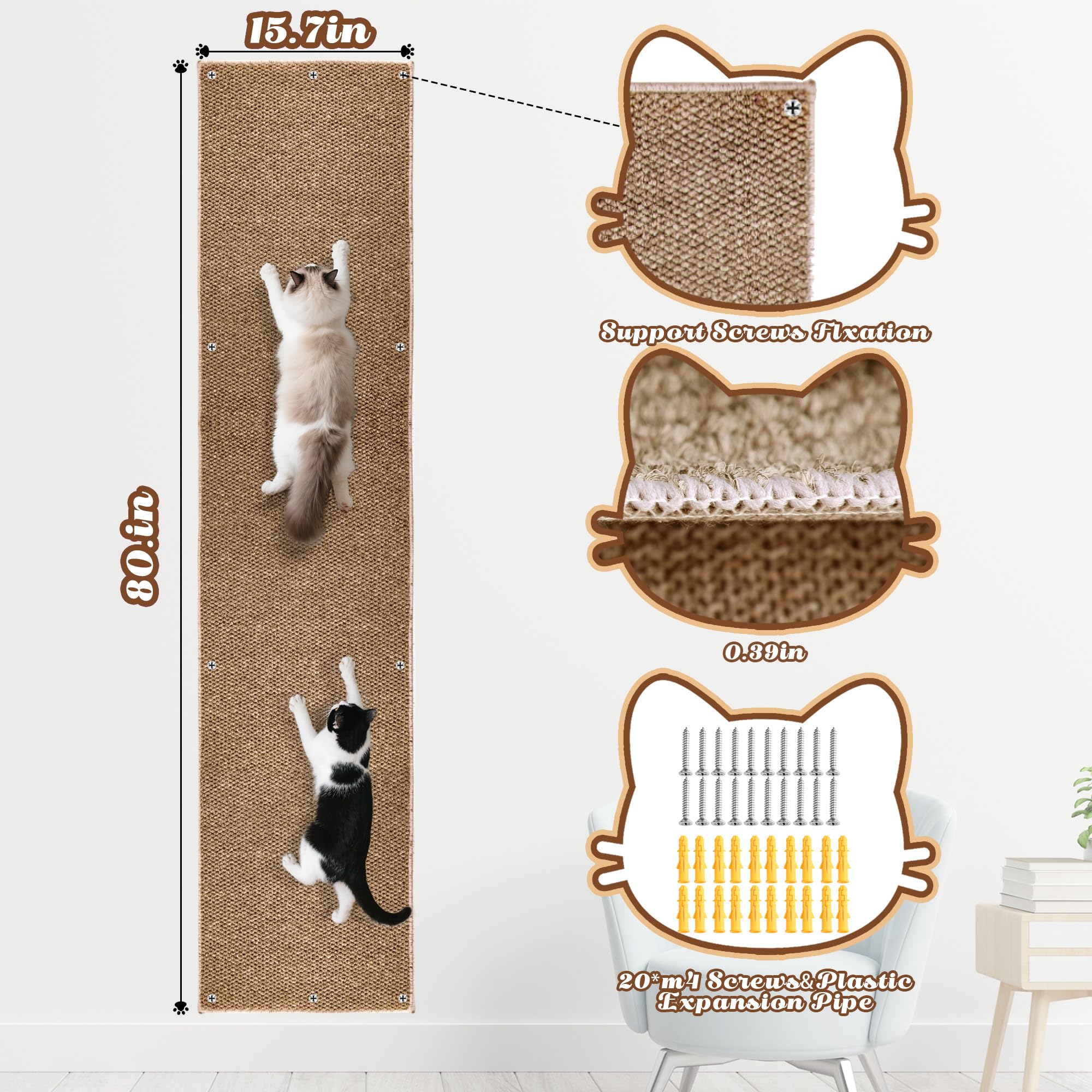 GRETJOB Cat Wall-Scratching Mat front texture highlights durable polypropylene surface.