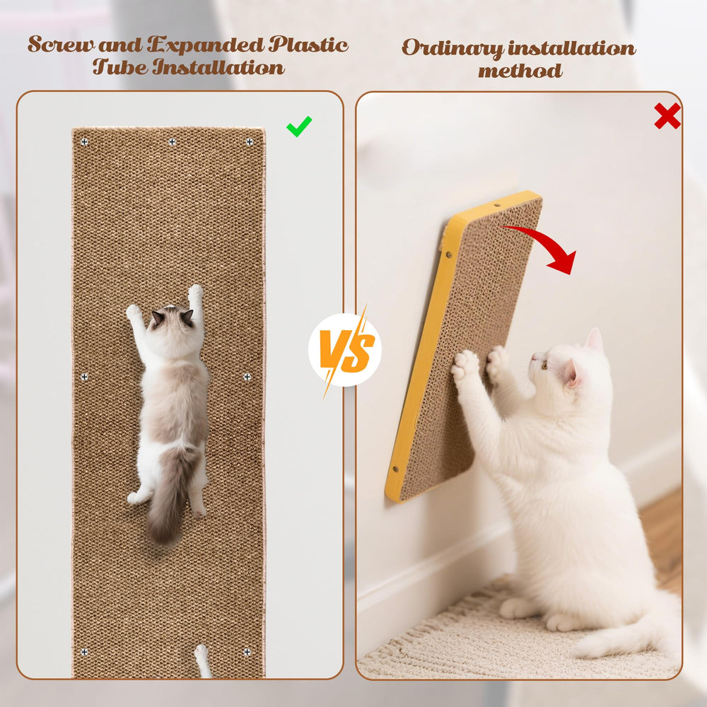 GRETJOB Cat Wall-Scratching Mat room setup demonstrates space-efficient cat gym.