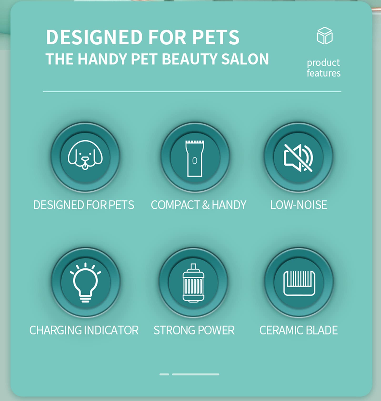 Grimgrow clipper low-noise motor closeup calms pets during grooming