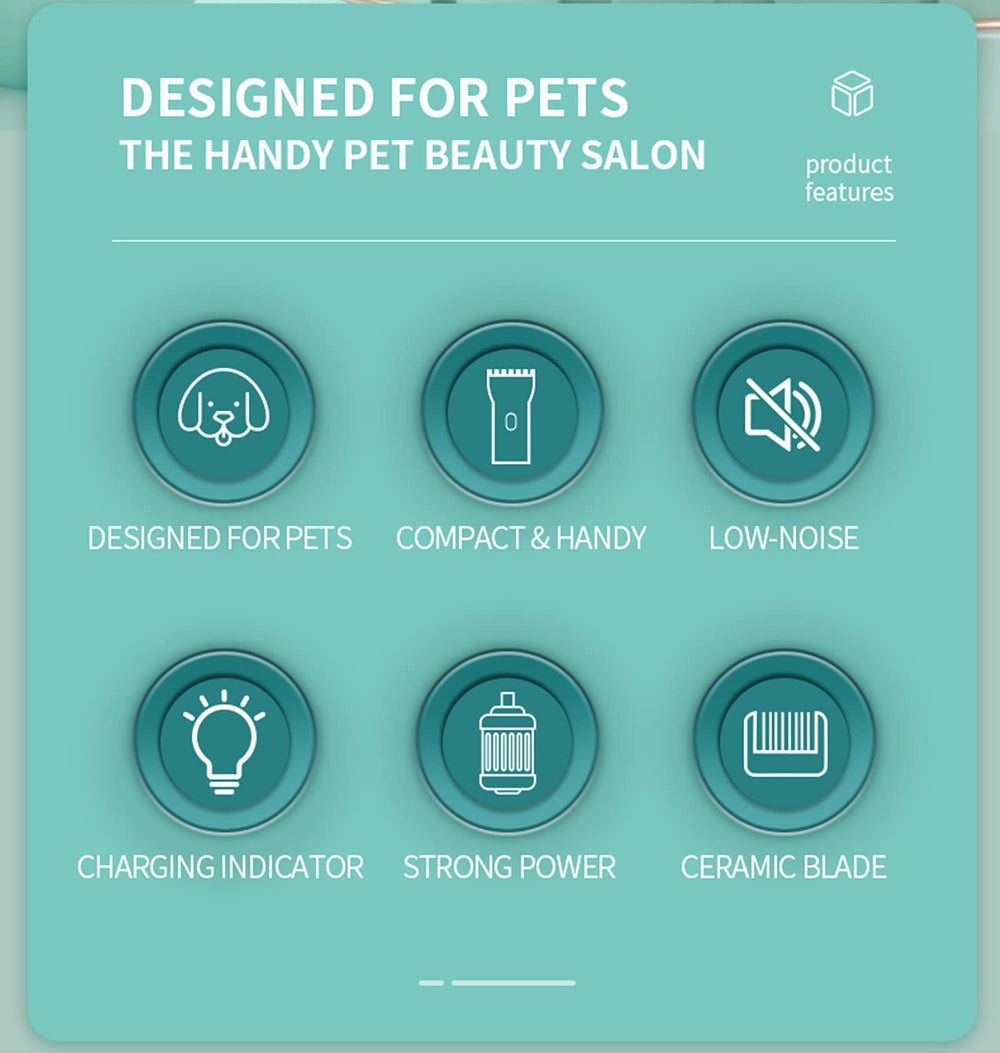 Grimgrow clipper low-noise motor closeup calms pets during grooming