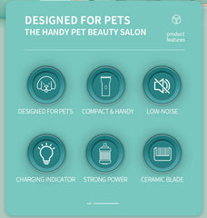Grimgrow clipper low-noise motor closeup calms pets during grooming