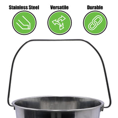 Grip stainless steel bucket nested for storage—space-saving design ideal for workshops.
