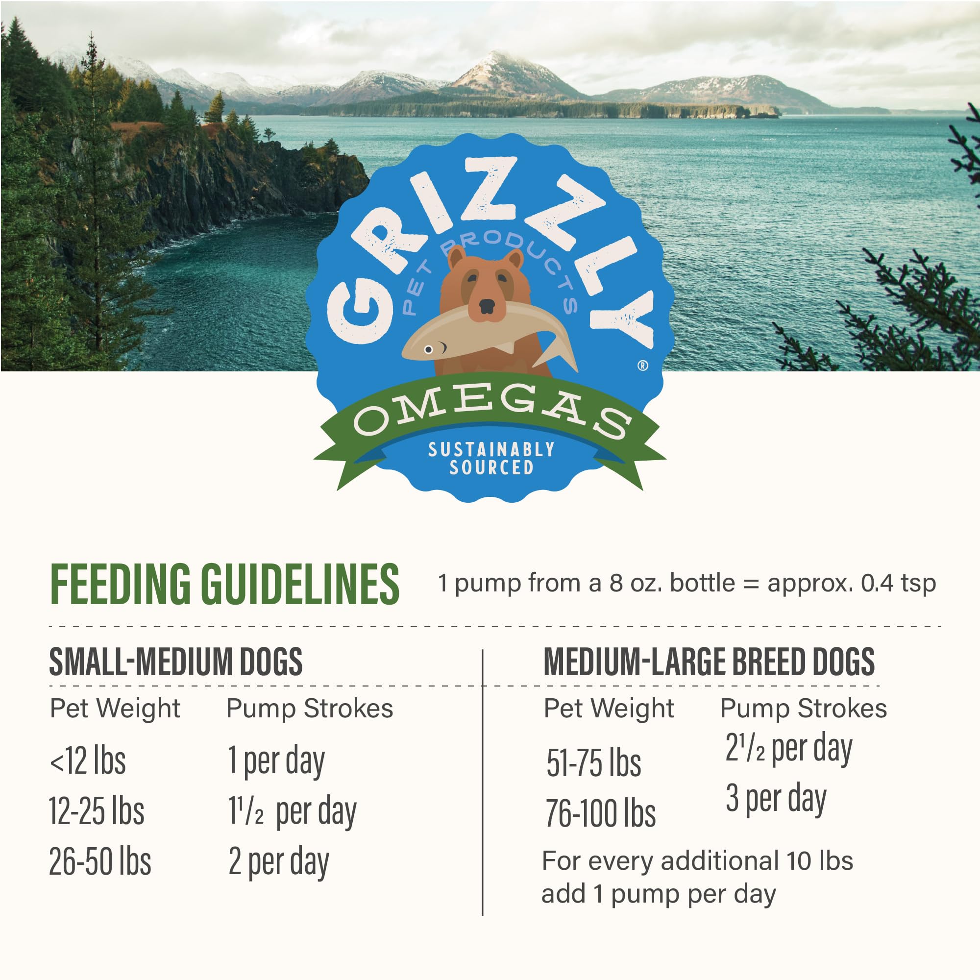 Grizzly Pet Algal Plus packaging shown in natural setting communicates animal-free formulation.