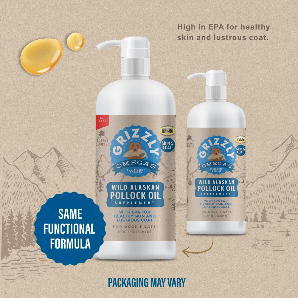 Grizzly Pollock Oil bottle label shows NASC certification and sustainable sourcing