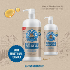 Grizzly Pollock Oil bottle label shows NASC certification and sustainable sourcing