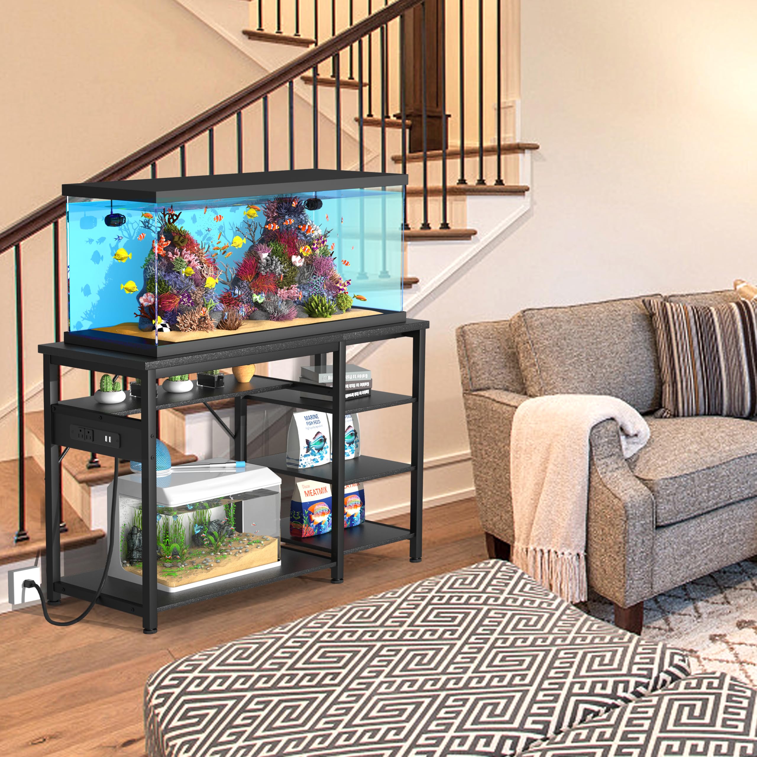 GRLEAF aquarium stand built-in outlets enabling tidy cable management for filters and lights