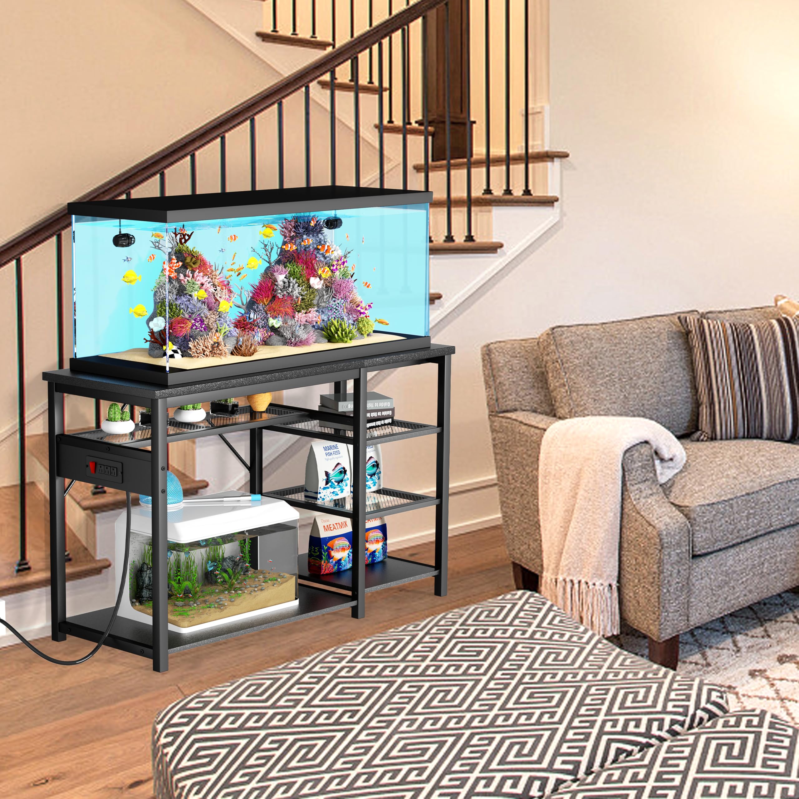 GRLEAF aquarium stand built-in power outlets simplify equipment wiring and management.