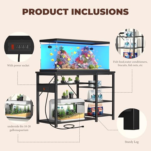 GRLEAF aquarium stand open shelves provide easy access and cable management.